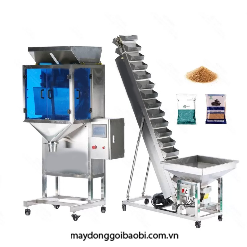 máy đóng gói bán tự động cân điện tử kèm bộ cấp liệu